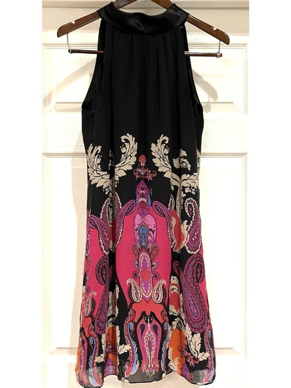 Democracy Silk Dress Women's 8 Black Pink Paisley Halter Y2K Festival Boho Party